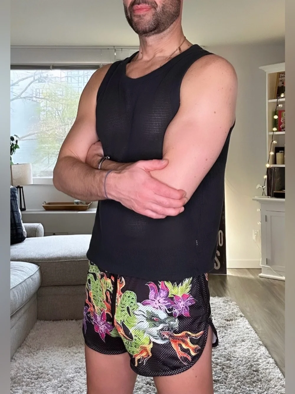 Skull & Bones | Hand Painted Mesh Shorts in Black (Medium)